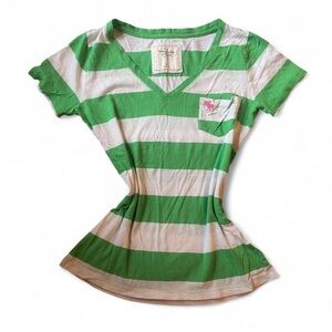 Y2K Abercrombie & Fitch Green and White Striped Tee